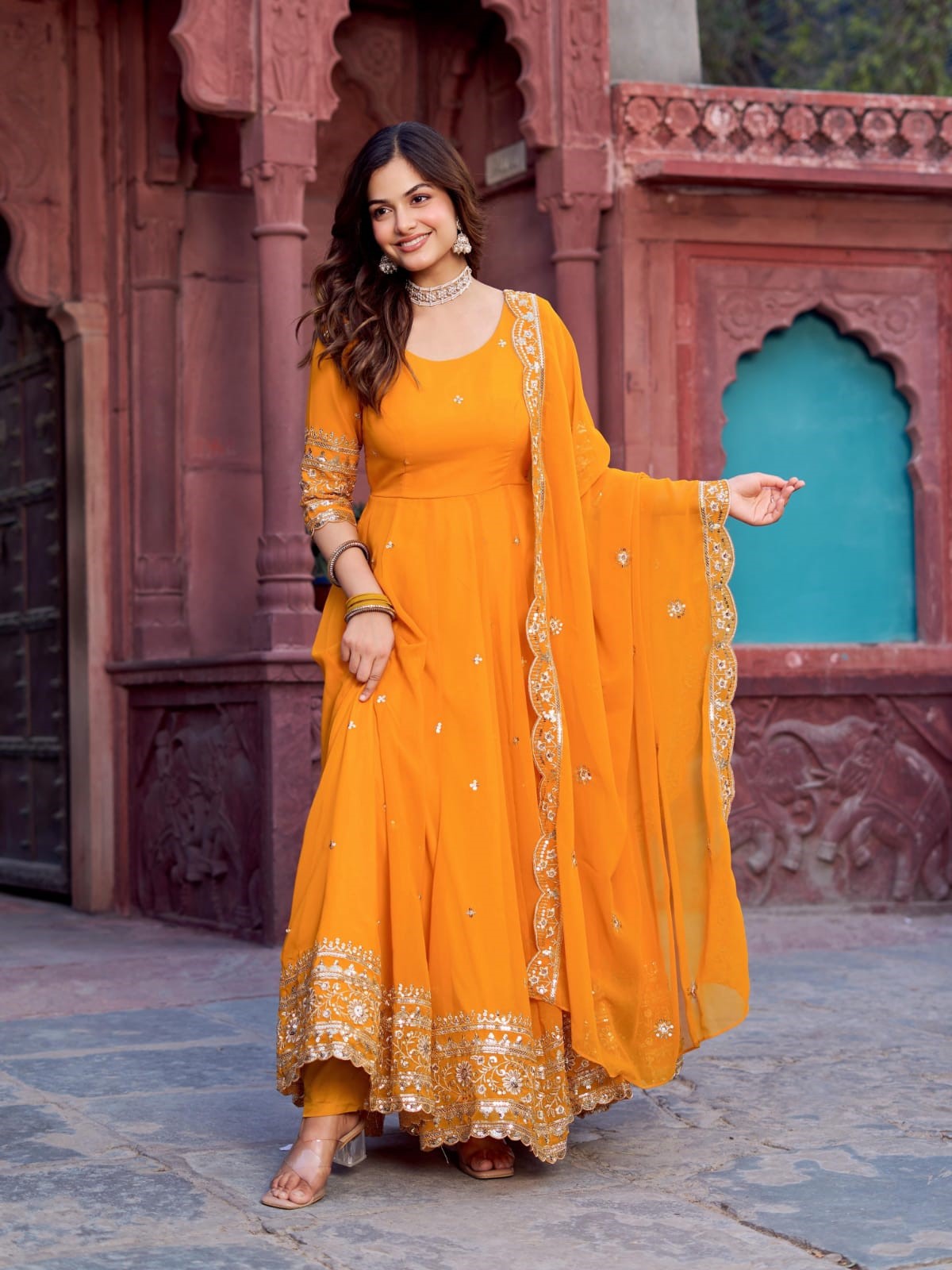 Traditional Inspired Full Length Gown with Rich Ethnic Detailing